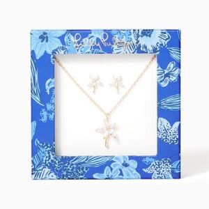 NWT Lily Pulitzer Necklace & Earring Set Flower Starfish Gold